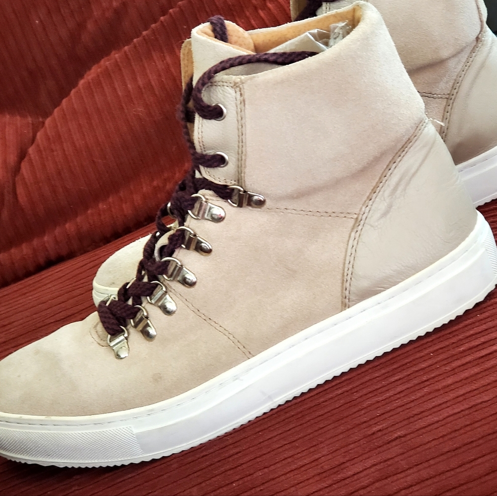 Topman Premium Leather Sneaker Boot Portuguese Cream 10.5
